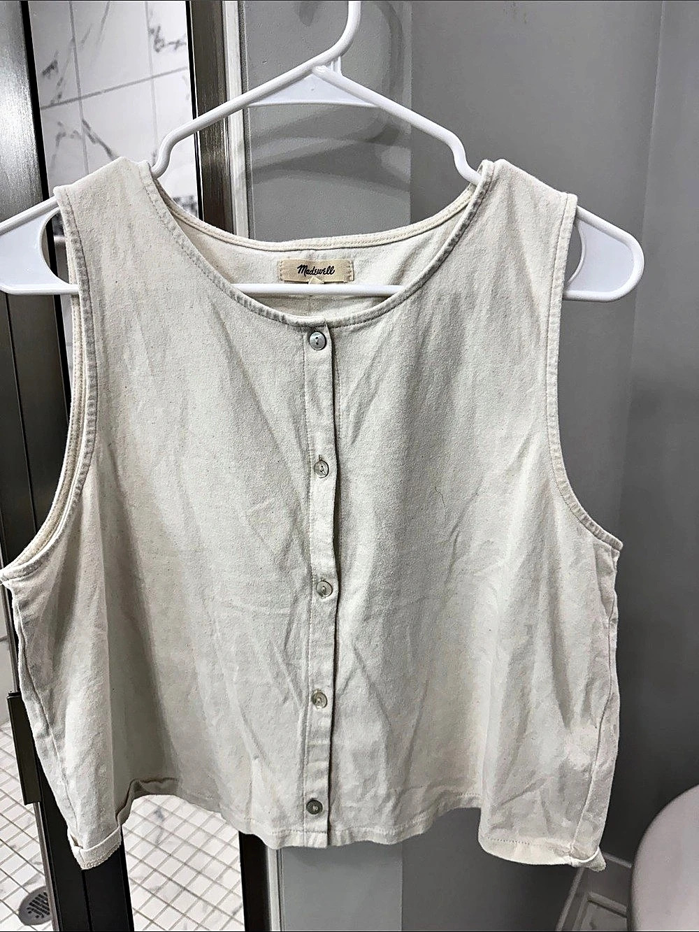 Madewell Button-Front Crewneck Crop Tank Beige